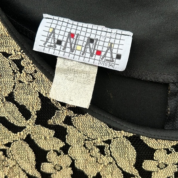 Vintage ANNA 1980's Formal Cocktail Dress Mobwife Metallic Lace Overlay 80's L - Picture 5 of 8